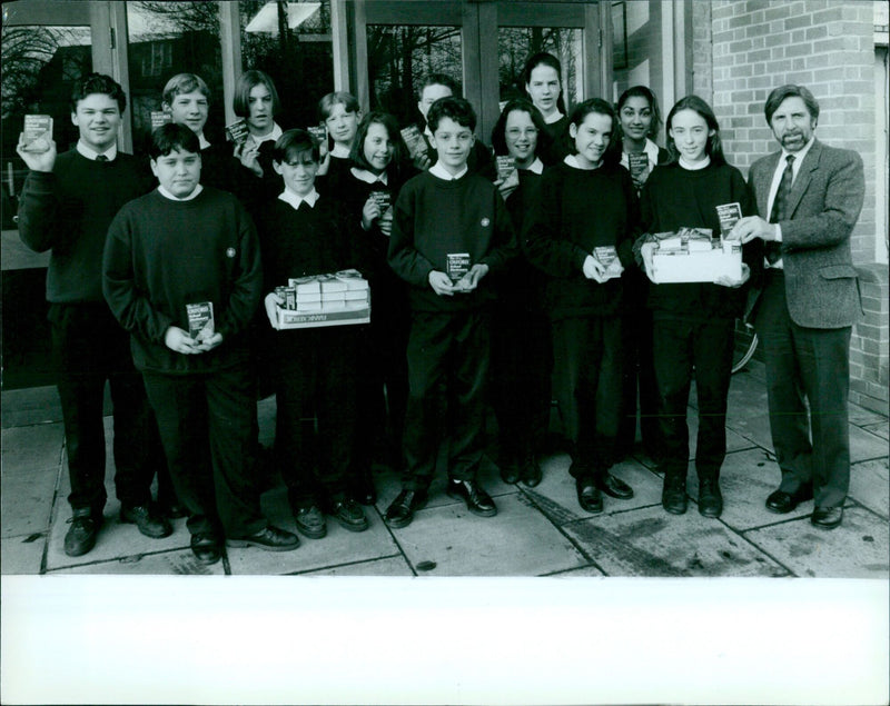St. Augustine's School head, Mr. John Prangley, and students with their mini Oxford dictionaries. - Vintage Photograph