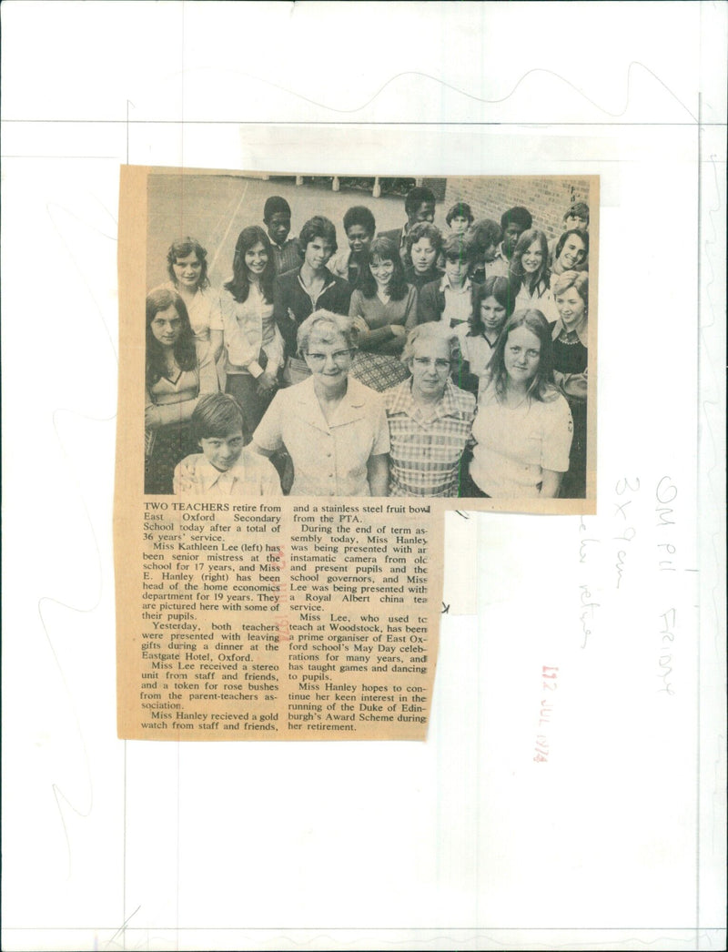 Two teachers retire from East Oxford Secondary School after 36 years of service. - Vintage Photograph