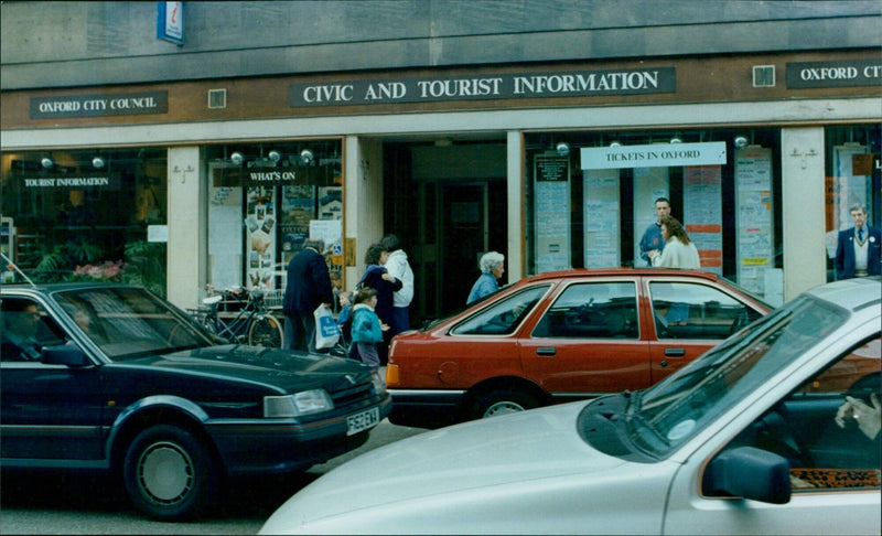 A tourist information kiosk in the city of Oxford, England. - Vintage Photograph