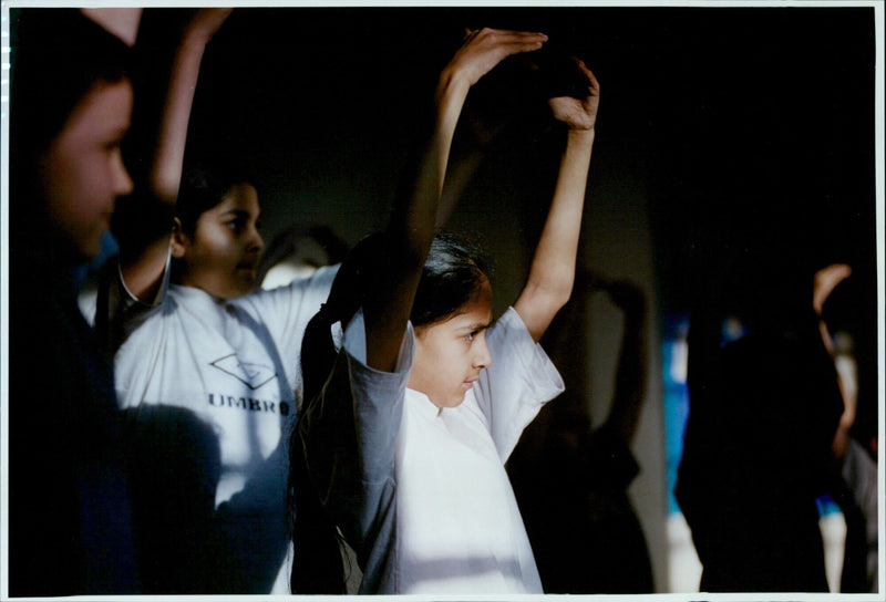 Members of the English National Ballet teaching beginners ballet at West Oxford First School. - Vintage Photograph