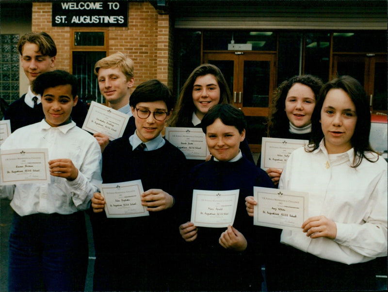 Winners of the Mathematical Challenge at St. Augustine's School in Iffley, UK, celebrate their success. - Vintage Photograph