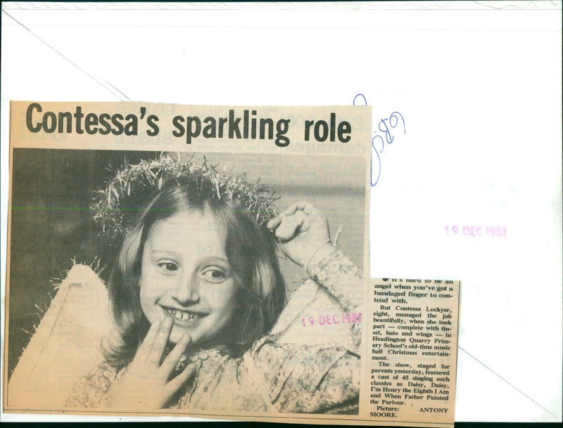 Contessa Lockyer takes part in the Headington Quarry Primary School Christmas entertainment. - Vintage Photograph