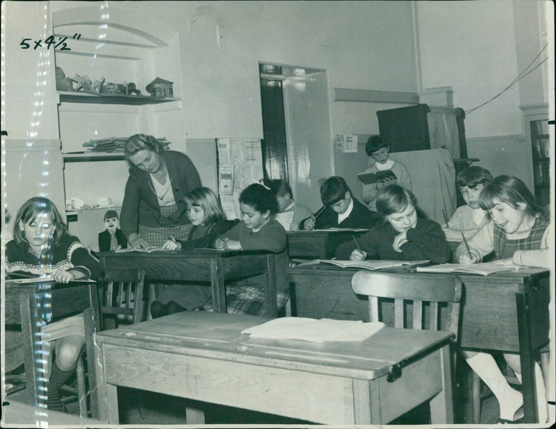 Students in St. Ebbe's school take part in a project. - Vintage Photograph