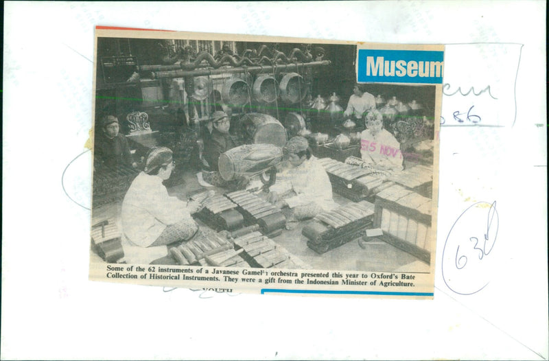 Instruments of a Javanese Gamel orchestra are presented as a gift to the Bate Collection of Historical Instruments. - Vintage Photograph