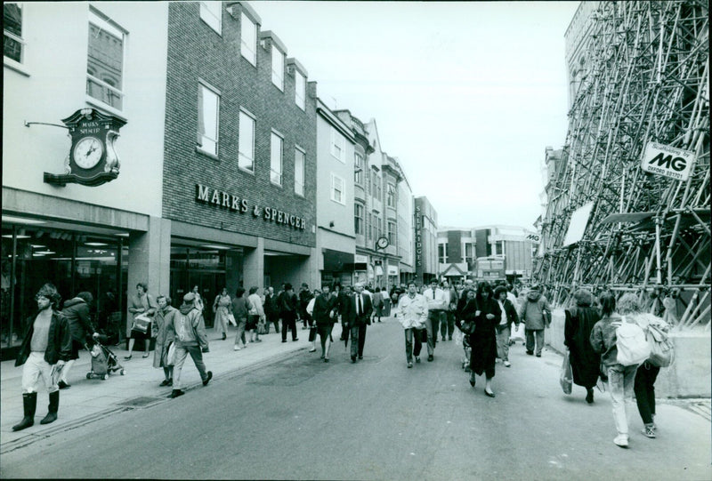 Scaffolding at the Marks & Spencer store in Oxford, UK. - Vintage Photograph