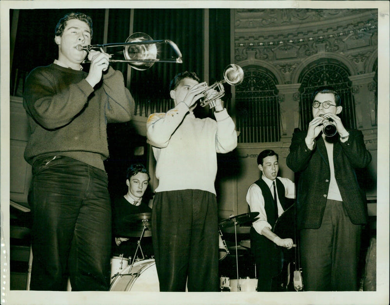 Oxford University Jazz Band performing on stage. - Vintage Photograph