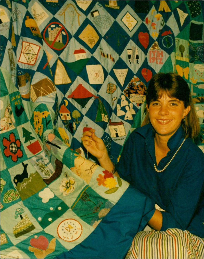 Norwegian quilter Håvard Syvertsen works on a new project. - Vintage Photograph