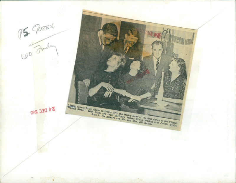 Two boxers pose for a picture with their partners at the YMCA's first dance. - Vintage Photograph