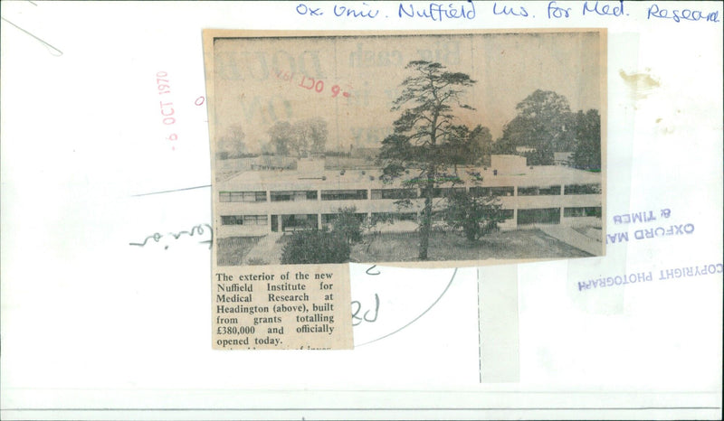 Exterior of the new Nuffield Institute for Medical Research in Headington, England. - Vintage Photograph