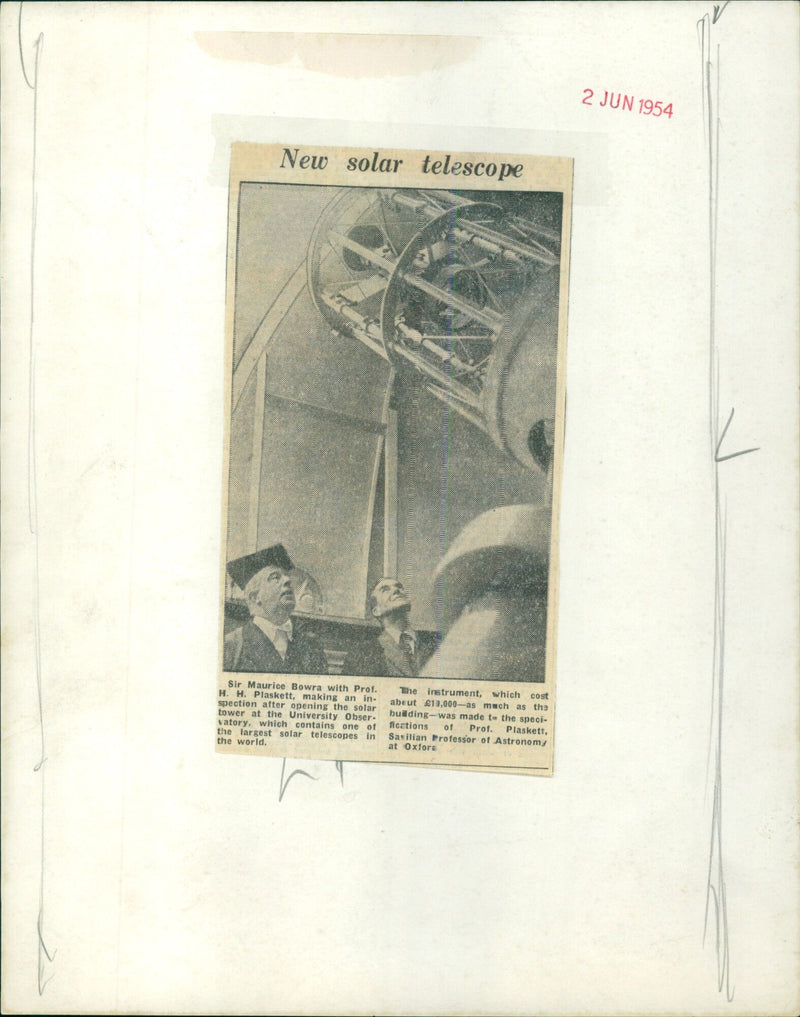 Prof. H. H. Plaskett inspects the newly opened solar tower at the University Observatory, home to one of the largest solar telescopes in the world. - Vintage Photograph