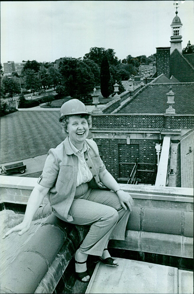 Miss Elizabeth Tucker, head of Headington 612 Girls School, surveys the view from the top of a new science block. - Vintage Photograph