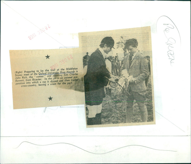 John Rich and Charles Barnett prepare to lay the trail for the Oxford University Drag Hounds. - Vintage Photograph