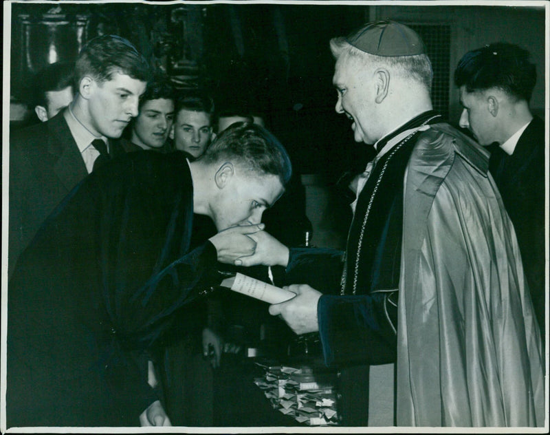 M. La Brooy receiving a prize at the Salesian College, Cowley. - Vintage Photograph