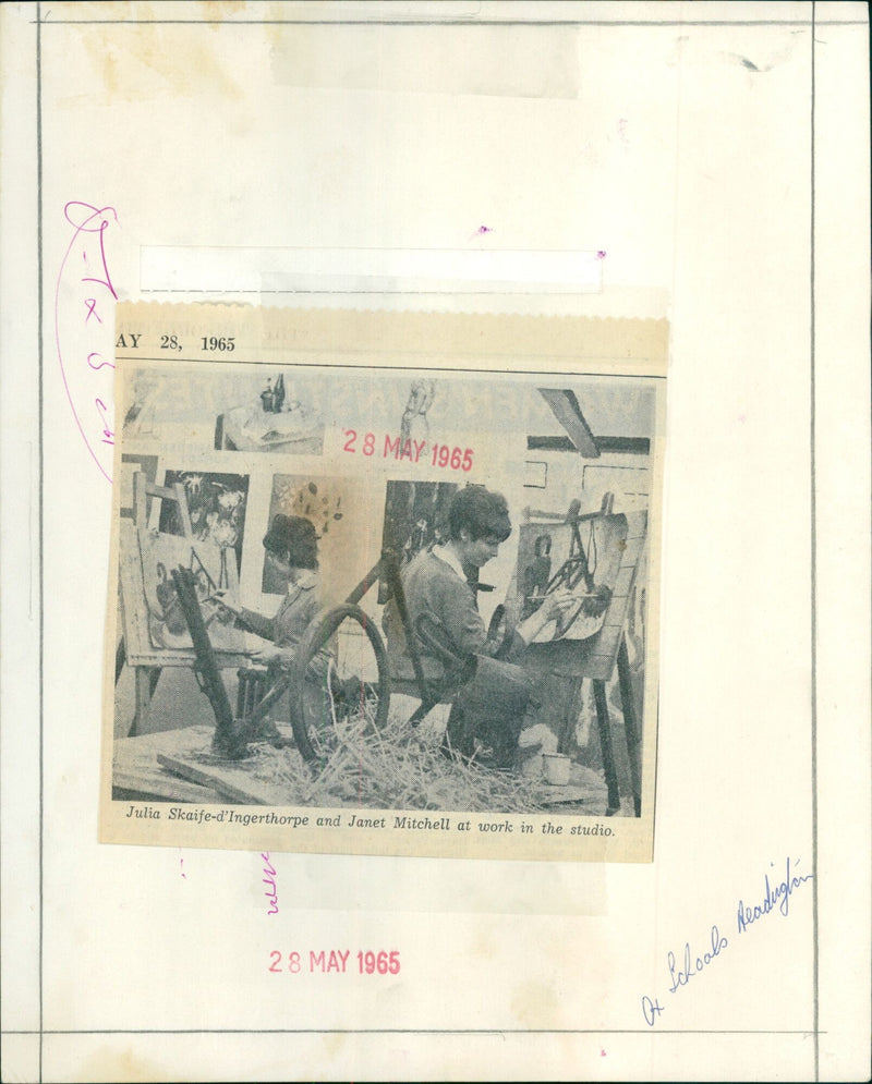 Two students work on a project in their school's studio. - Vintage Photograph