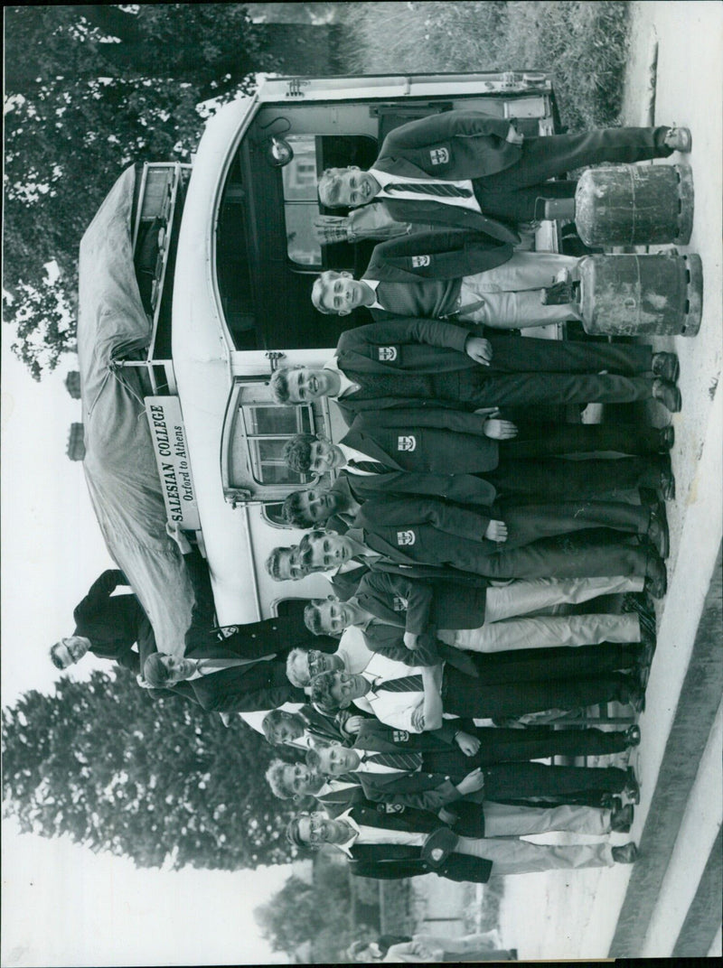 Boys and teachers from the Salesian College in Cowley, UK, set off in an eight-year-old ambulance for a month-long tour of Europe. - Vintage Photograph