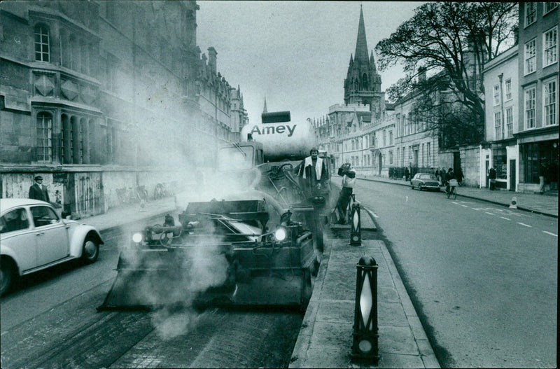 Workers resurface High Street in the town of Jage, Germany. - Vintage Photograph