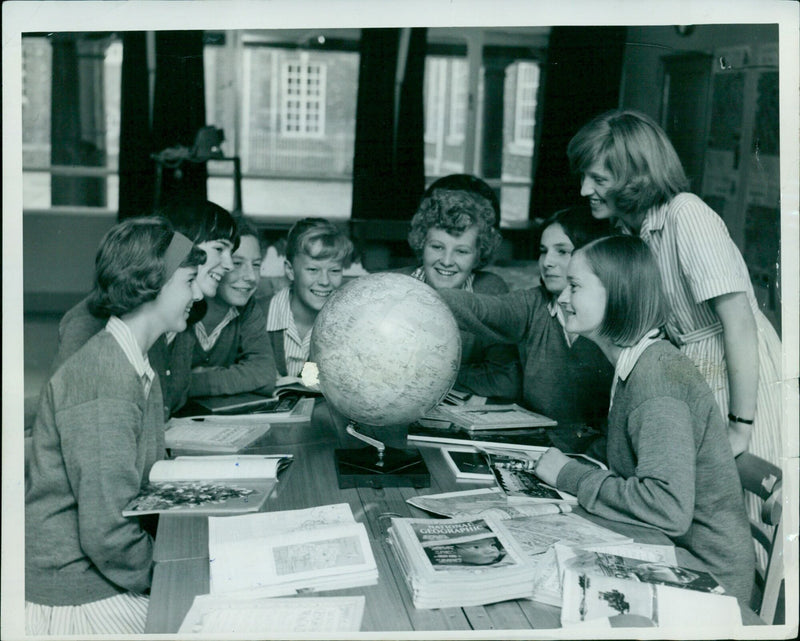 Students at work in the Geography Room of Headington High School - Vintage Photograph