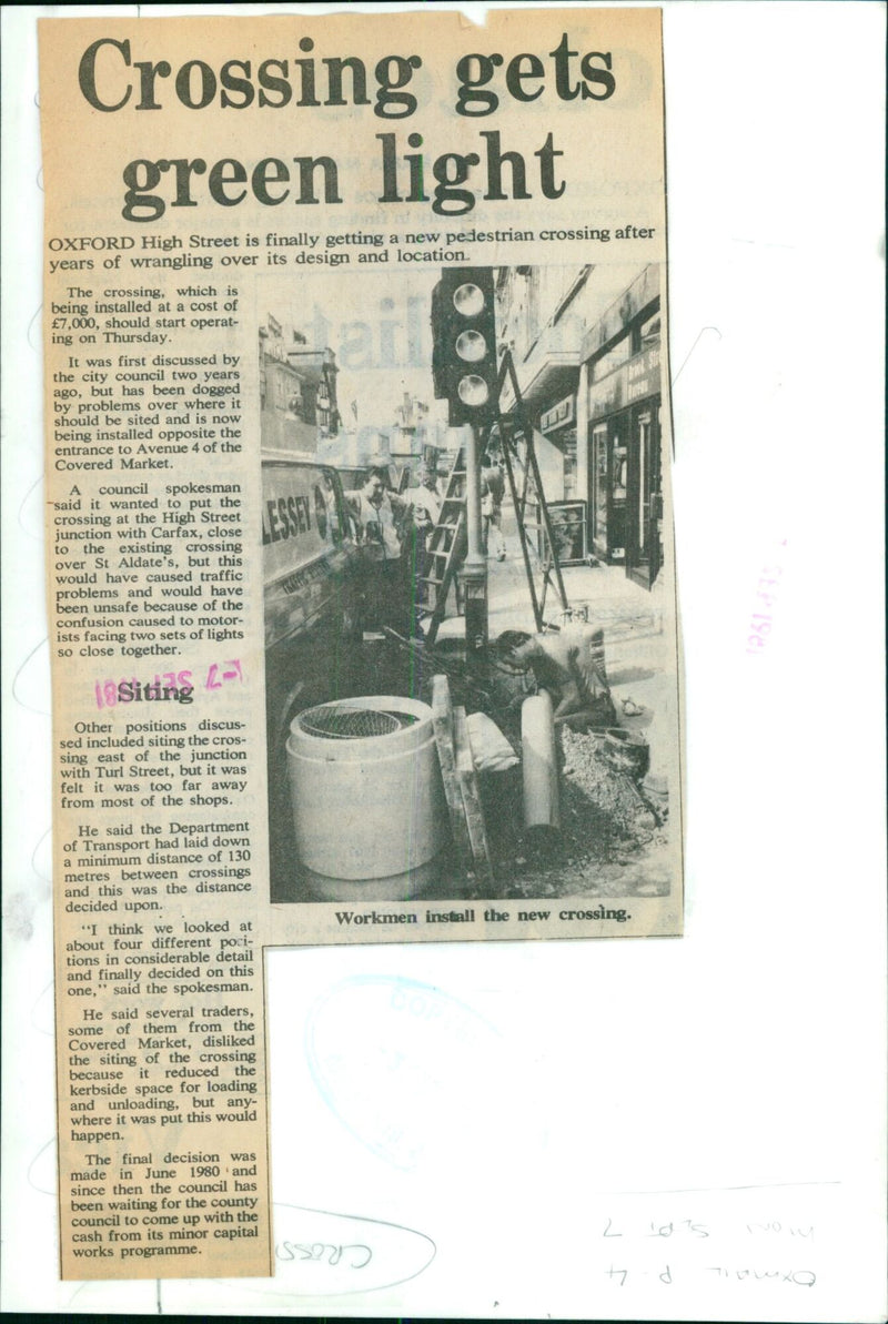 Workmen install a new pedestrian crossing on Oxford High Street. - Vintage Photograph