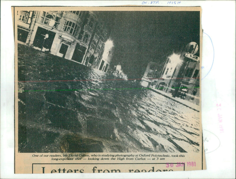 A long-exposure photograph of Oxford High Street taken at 3am on March 30, 1981. - Vintage Photograph