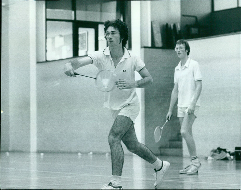 Oxford University Badminton Club captain Tim Softley in action during a practice match. - Vintage Photograph