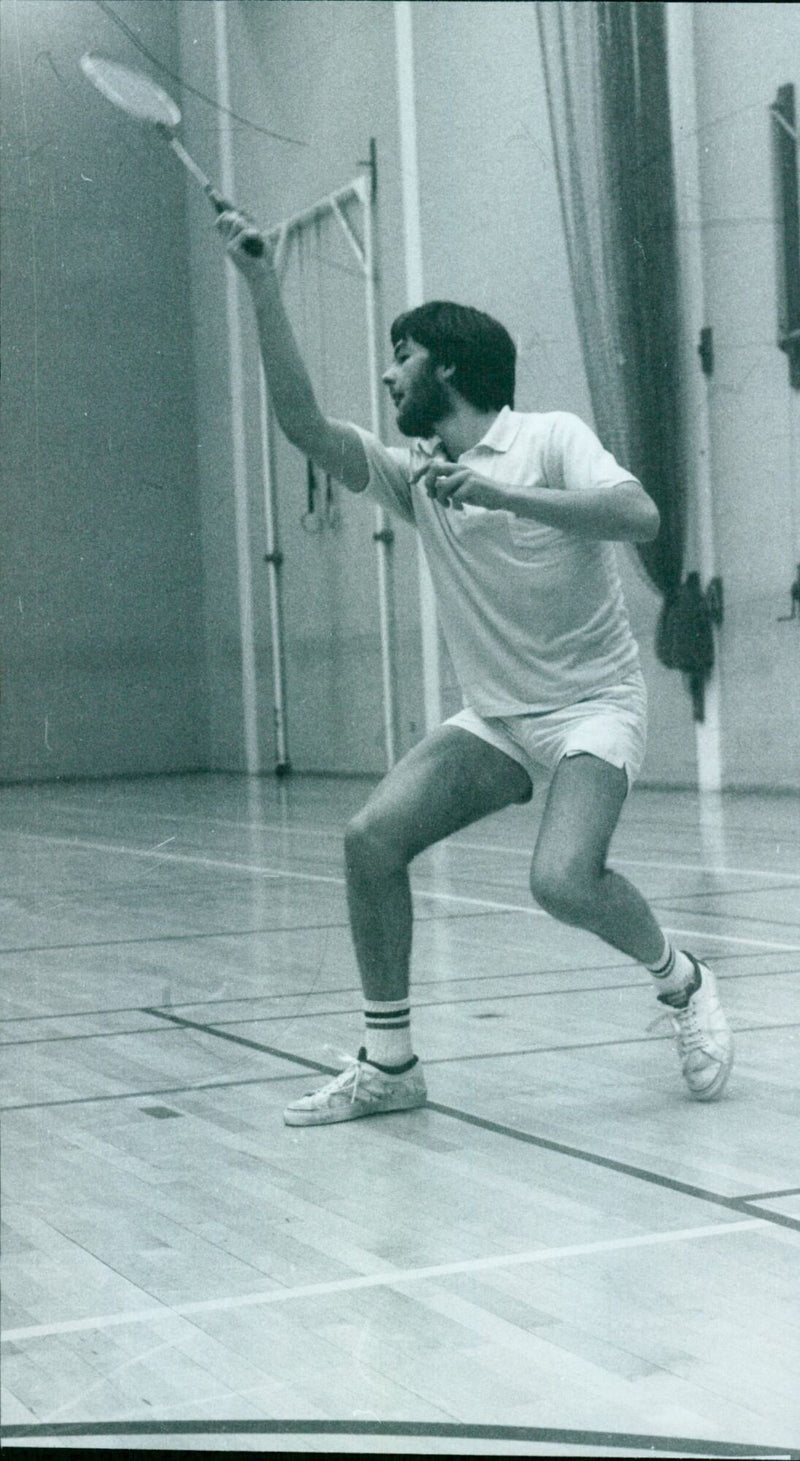 Steve Harris practices badminton at Iffley Rood Gym. - Vintage Photograph