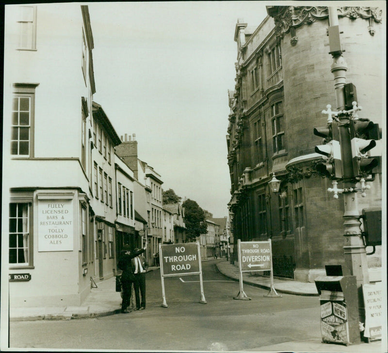 Traffic diverted from Hollywell Street due to the opening of a new fully licensed bar and restaurant. - Vintage Photograph