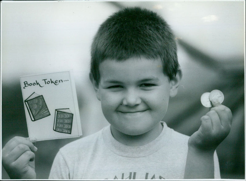 Seven-year-old Russell Trigg receiving a book token prize in a 20p competition at Cutteslowe First School. - Vintage Photograph