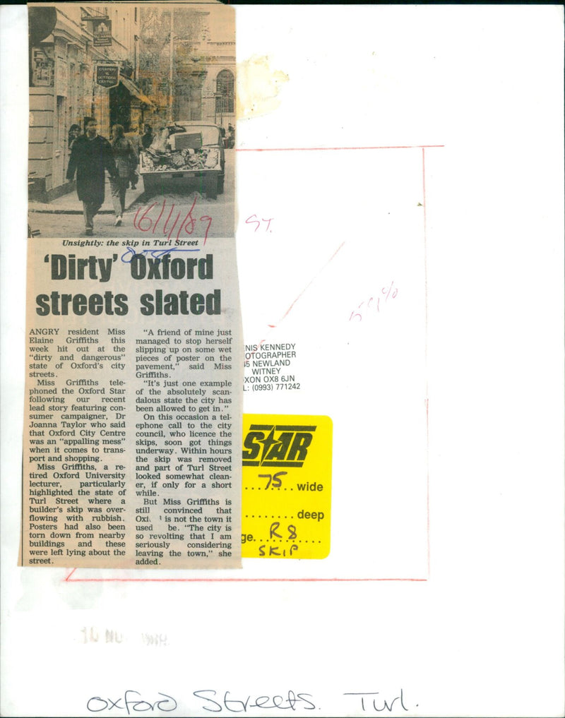 Resident Miss Elaine Griffiths criticizes the state of Oxford's city streets. - Vintage Photograph