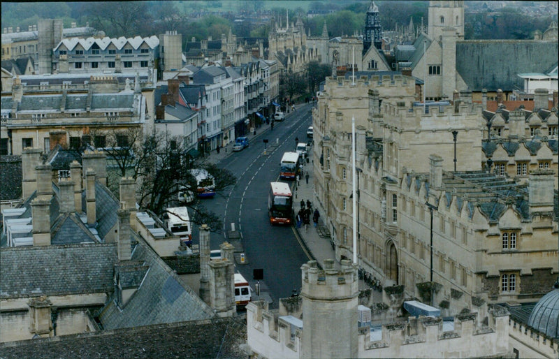 A bird's eye view of Oxford High Street from St Mary's Church tower. - Vintage Photograph