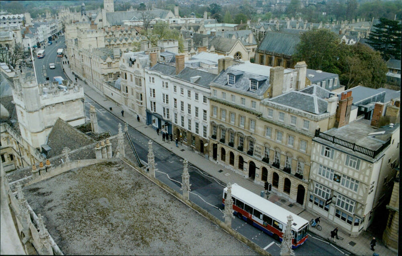 View of Oxford High Street from St Mary's Church tower. - Vintage Photograph