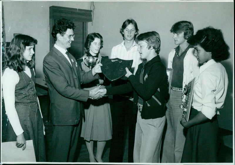 Redefield School headmaster Mr D. Lewis presents Sports Person of the Year awards. - Vintage Photograph