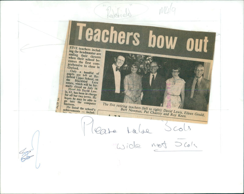 Five teachers are retiring from Reffield Upper School, the first comprehensive to close in Oxford. - Vintage Photograph