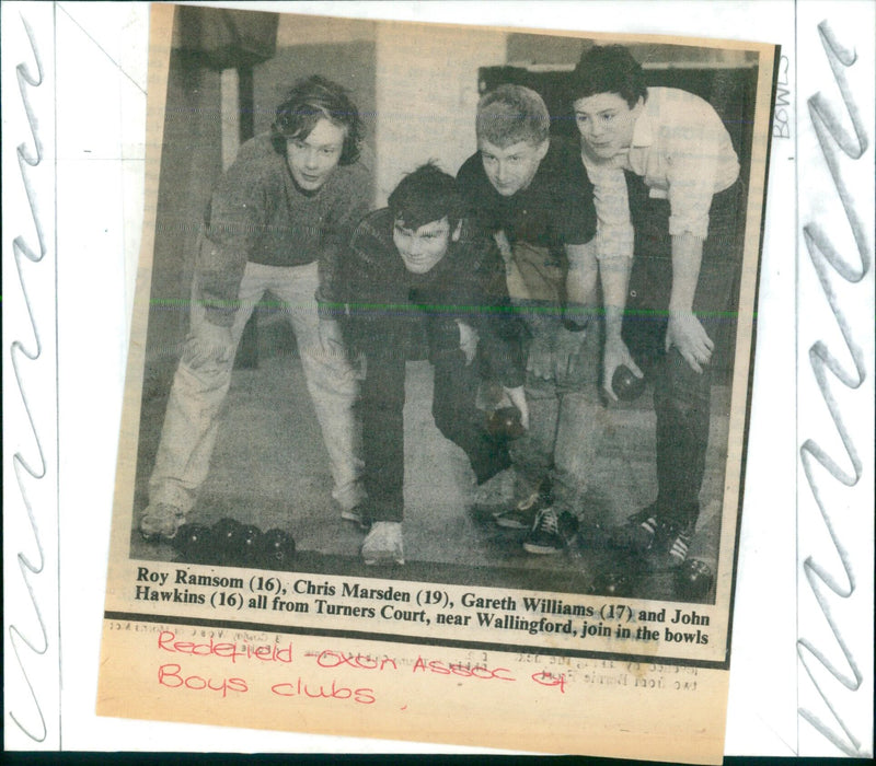 Four teenage boys play bowls in the sunshine near Wallingford, Oxfordshire. - Vintage Photograph