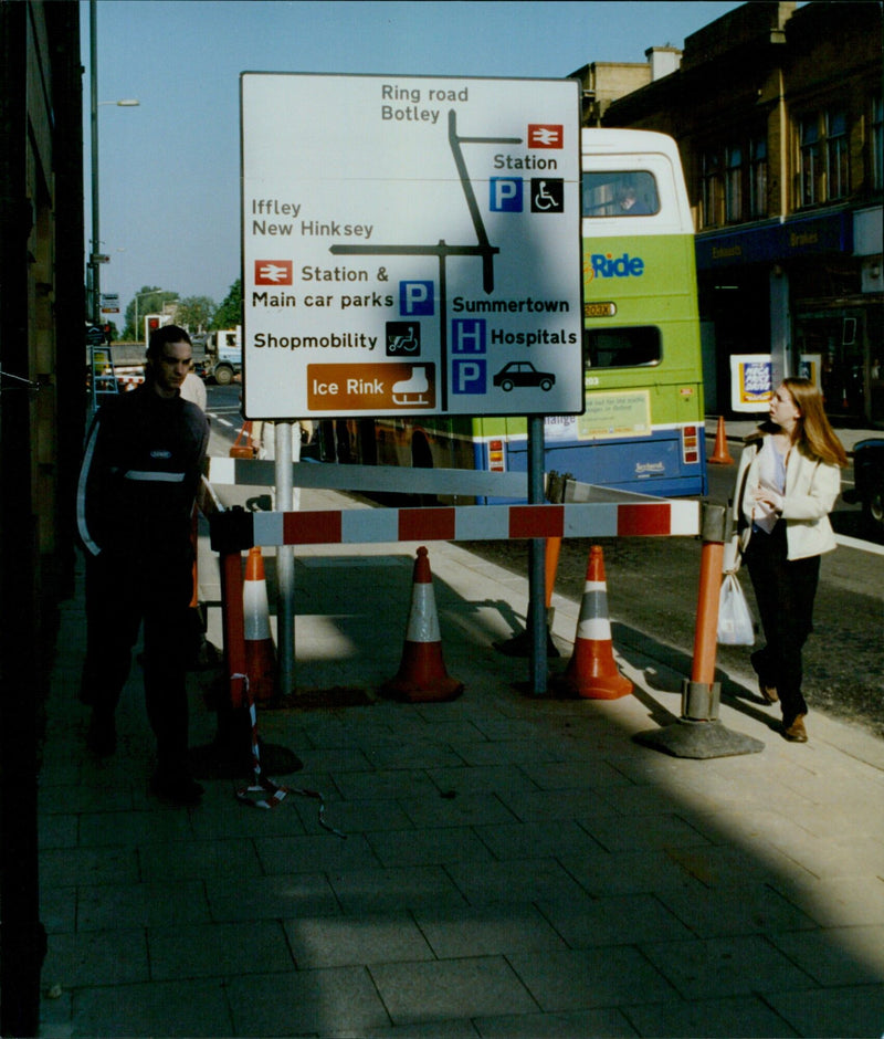 Traffic lights and signs on Park End Street in Oxford, England. - Vintage Photograph