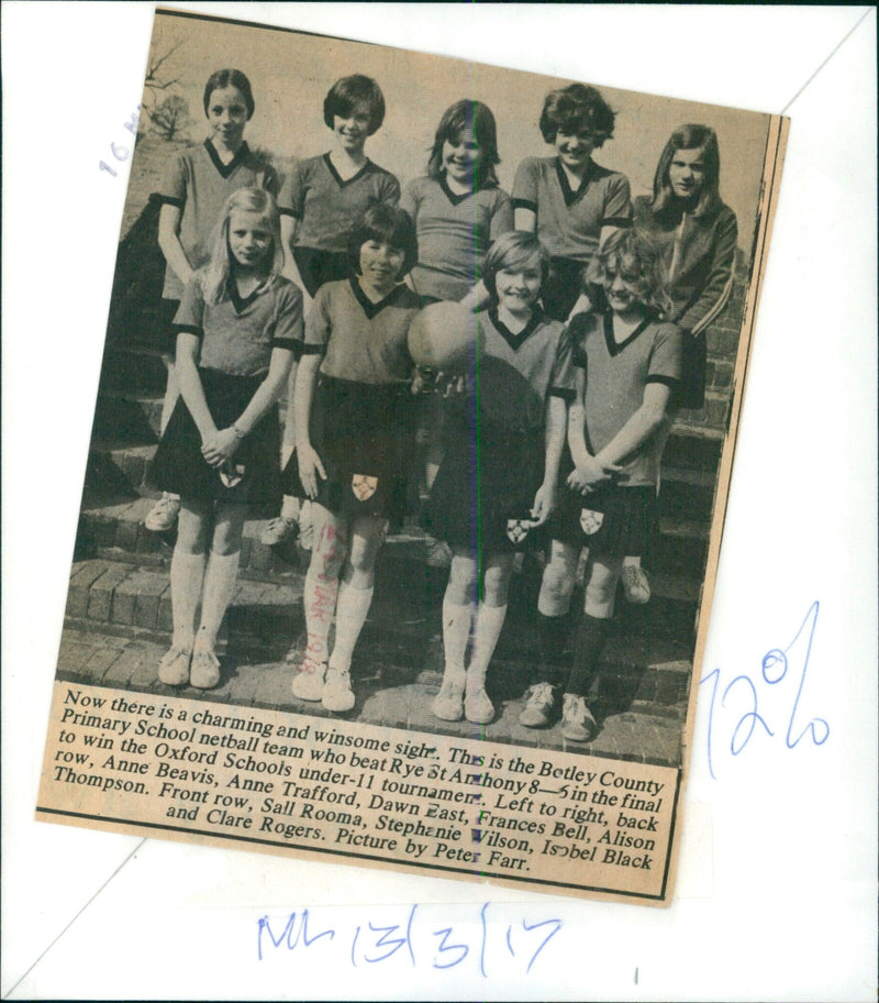 The Betley County Primary School netball team celebrates their victory after winning the Oxford Schools Under-11 Tournament. - Vintage Photograph