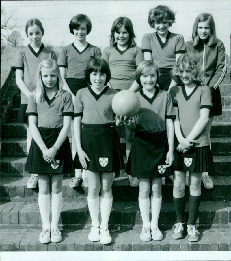 The Betley County Primary School netball team celebrates their victory after winning the Oxford Schools Under-11 Tournament. - Vintage Photograph