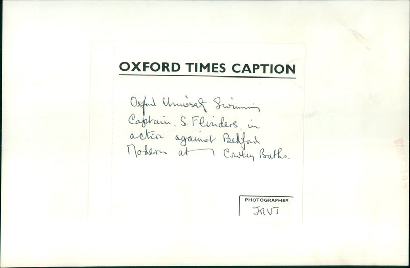 Oxford Unwisst Swimming Captain S. Flinders competes against Bedford Modern at Cowley Baths. - Vintage Photograph