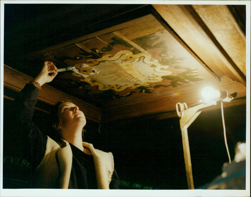 Madelene Katkou working on a restoration project at the Bodleian Library. - Vintage Photograph