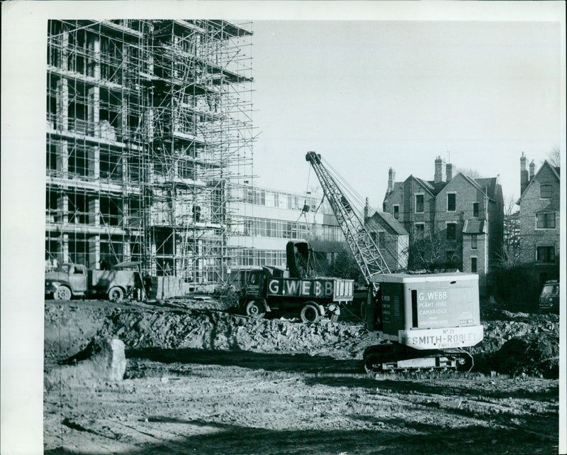 Construction workers building a bridge in Oxford, Massachusetts. - Vintage Photograph