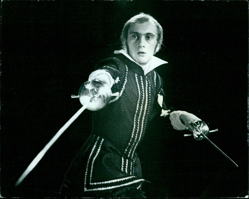 Hugh Thomas, president of the Oxford University Dramatic Society, in a scene from Hamlet. - Vintage Photograph