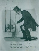 A man dressed in a blue suit stands between two lobsters. - Vintage Photograph