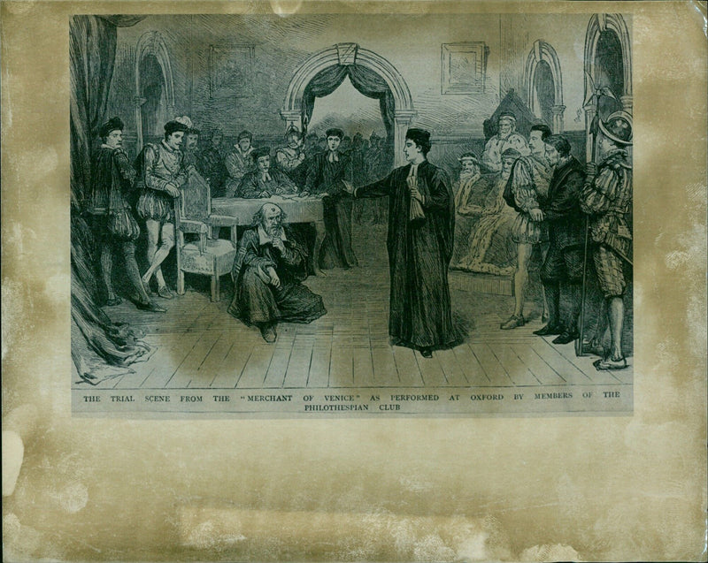 Members of the Oxford Philothespian Club perform a scene from The Merchant of Venice. - Vintage Photograph