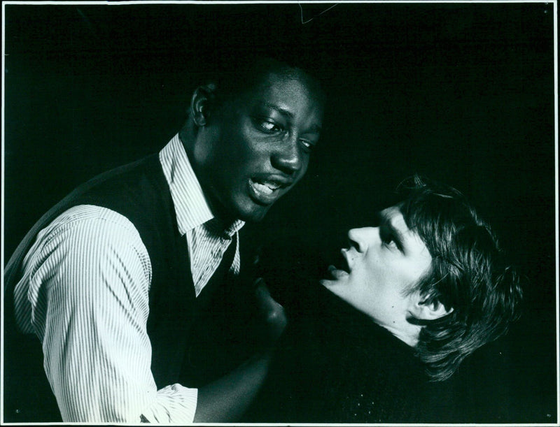 Harry Matovu rehearses a scene from Shakespeare's 'Othello' with Gregory Klyne in the Lincoln and University College Players' production. - Vintage Photograph