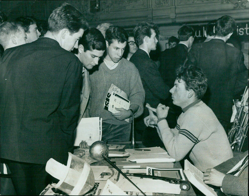 Students enjoy the Oxford University Freshman's Fair at the Oxford Town Hall. - Vintage Photograph