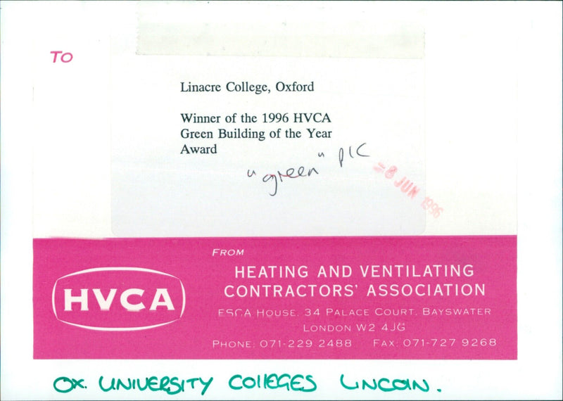 Linacre College, Oxford, winner of the 1996 HVCA Green Building of the Year Award. - Vintage Photograph