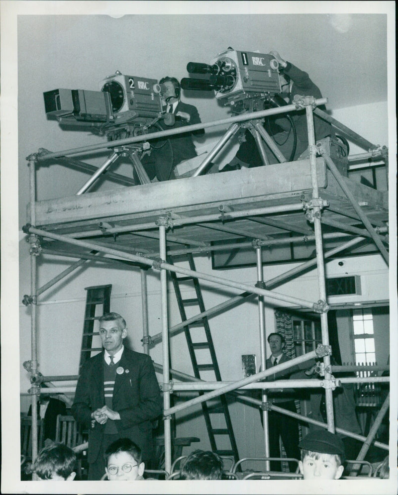 Two BBC Television cameras covering a boxing match at Morris Motors Clubhouse. - Vintage Photograph