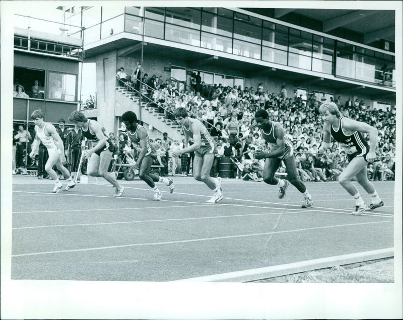 Runners in the men's 800 metres race at the Superstars Sports event. - Vintage Photograph