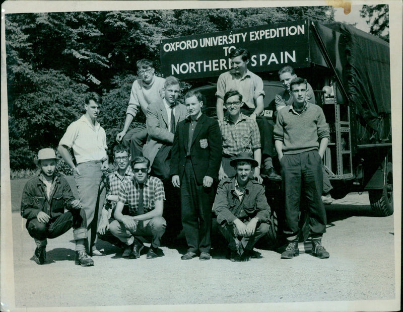 A twelve-man Oxford University expedition to Northern Spain departs from the University Museum. - Vintage Photograph