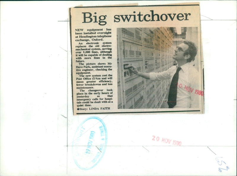 Mr Dave Park checks out new equipment installed overnight at Headington telephone exchange in Oxford. - Vintage Photograph