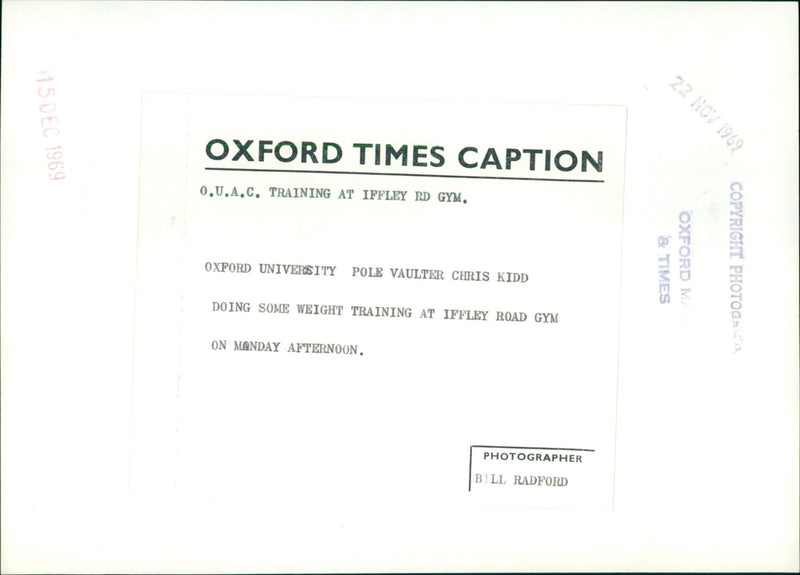 Oxford University pole vaulter Chris Kidd training at Iffley Road Gym. - Vintage Photograph